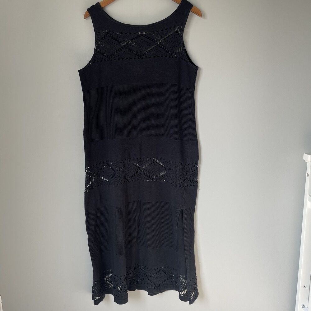 J. Valdi Vintage Boho Crochet Knit Maxi Dress Black Made in USA Size Large